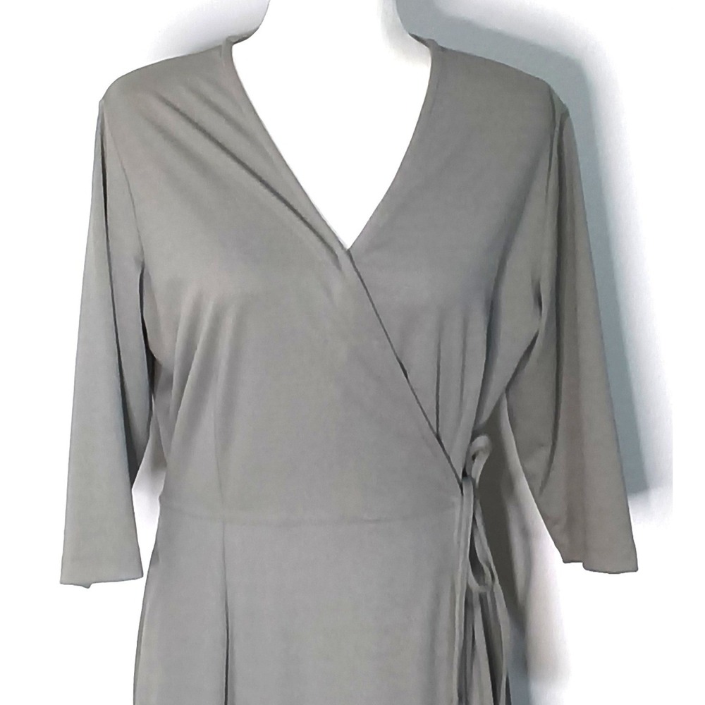 TravelSmith Wrap Dress Womens L‎ Gray 3/4 Sleeve V-Neck Maxi - Picture 5 of 15